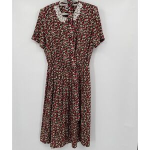 VTG Leslie Fay Midi Dresses Womens 8 Prairie Cottagecore Lace Collar Midi Belted